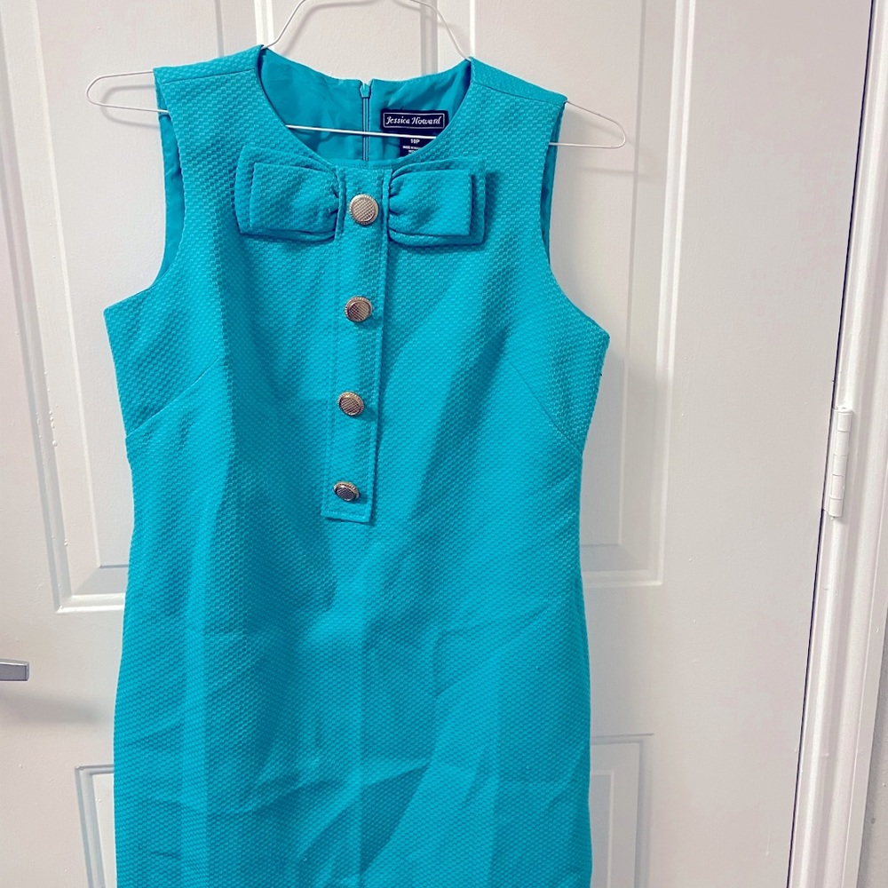 Jessica Howard Retro Vintage Turquoise Blue dress Petite 10